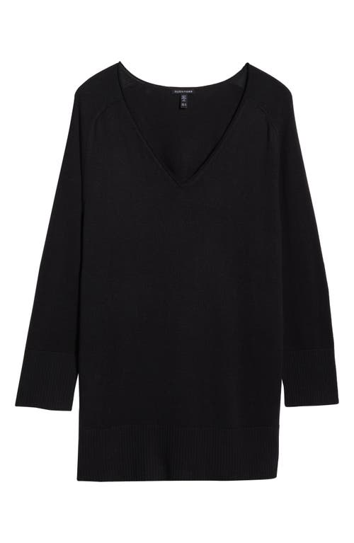 Eileen Fisher V-neck Cotton Blend Sweater In Black