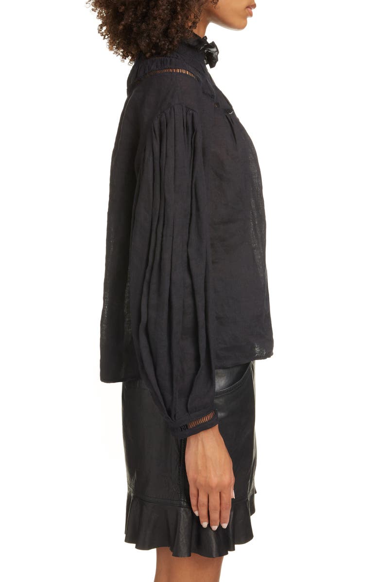 Isabel Marant Étoile Amalia High Ruffle Neck Linen Blouse, Alternate, color,