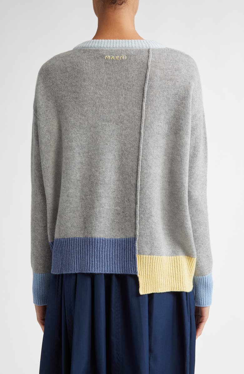 Marni Colorblock Trim Asymmetric Cashmere Crewneck Sweater, Alternate, color,