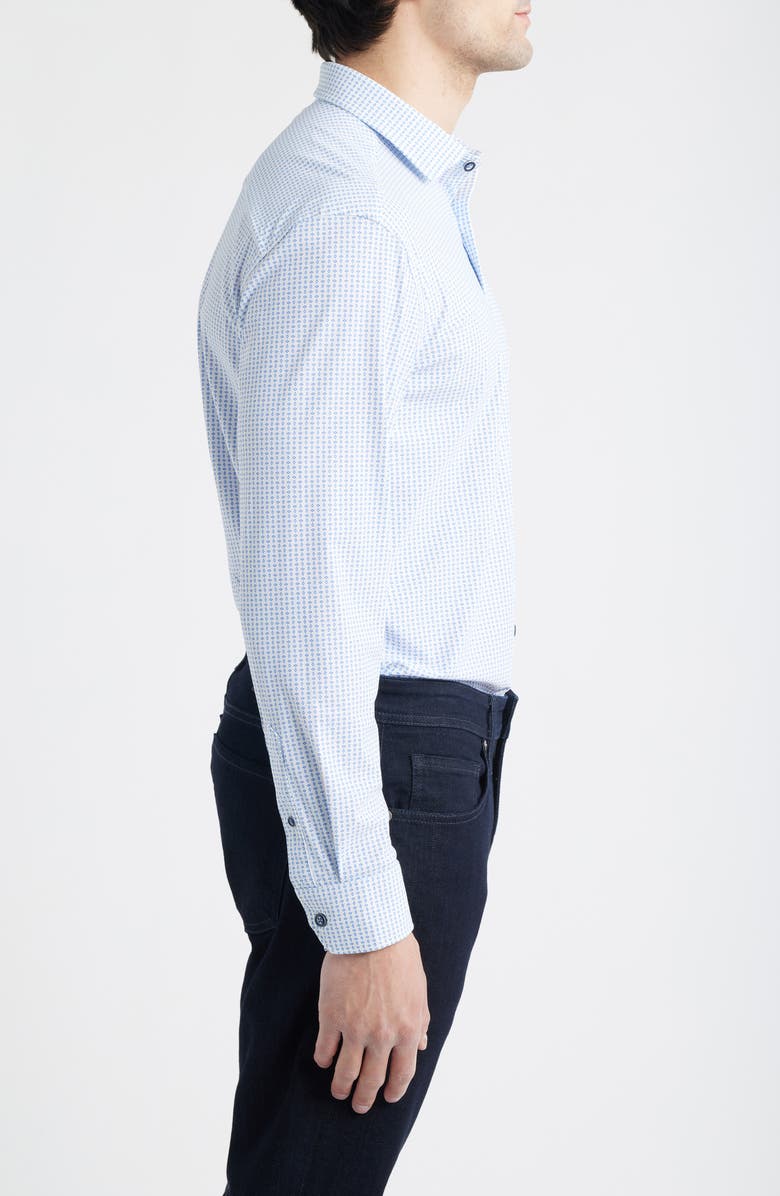 Johnston & Murphy XC Motion Performance Knit Button-Up Shirt, Alternate, color, White/ Blue Diamond