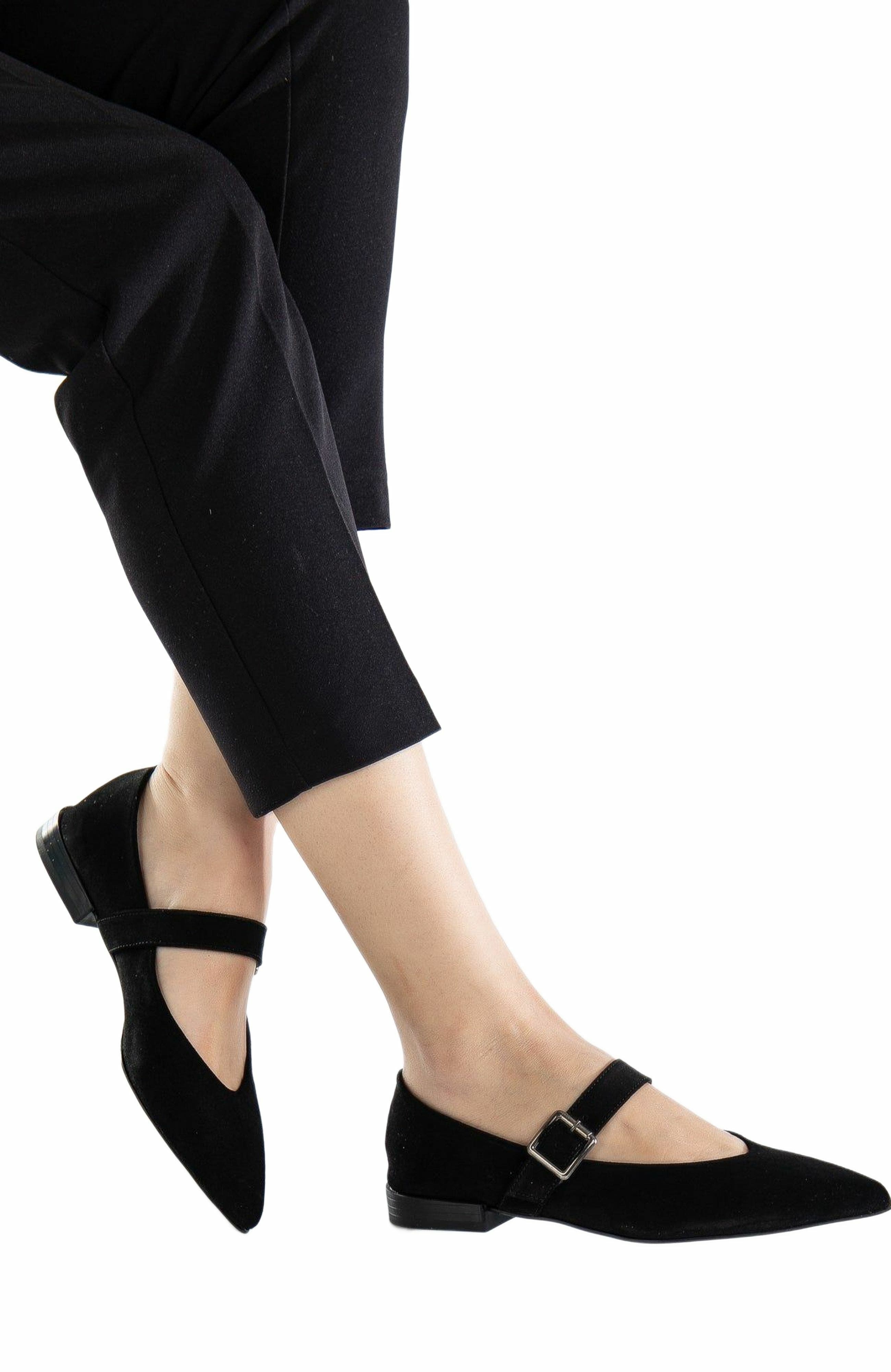 Forever & Always Shoes Willow Leather Mary Jane Flats, Alternate, color, Black Suede Leather
