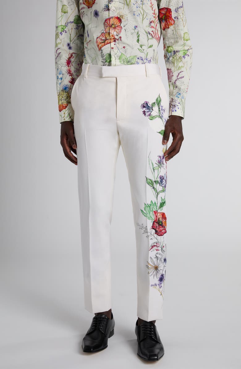 McQueen Floral Wool Cigarette Trousers, Main, color, Multicolour