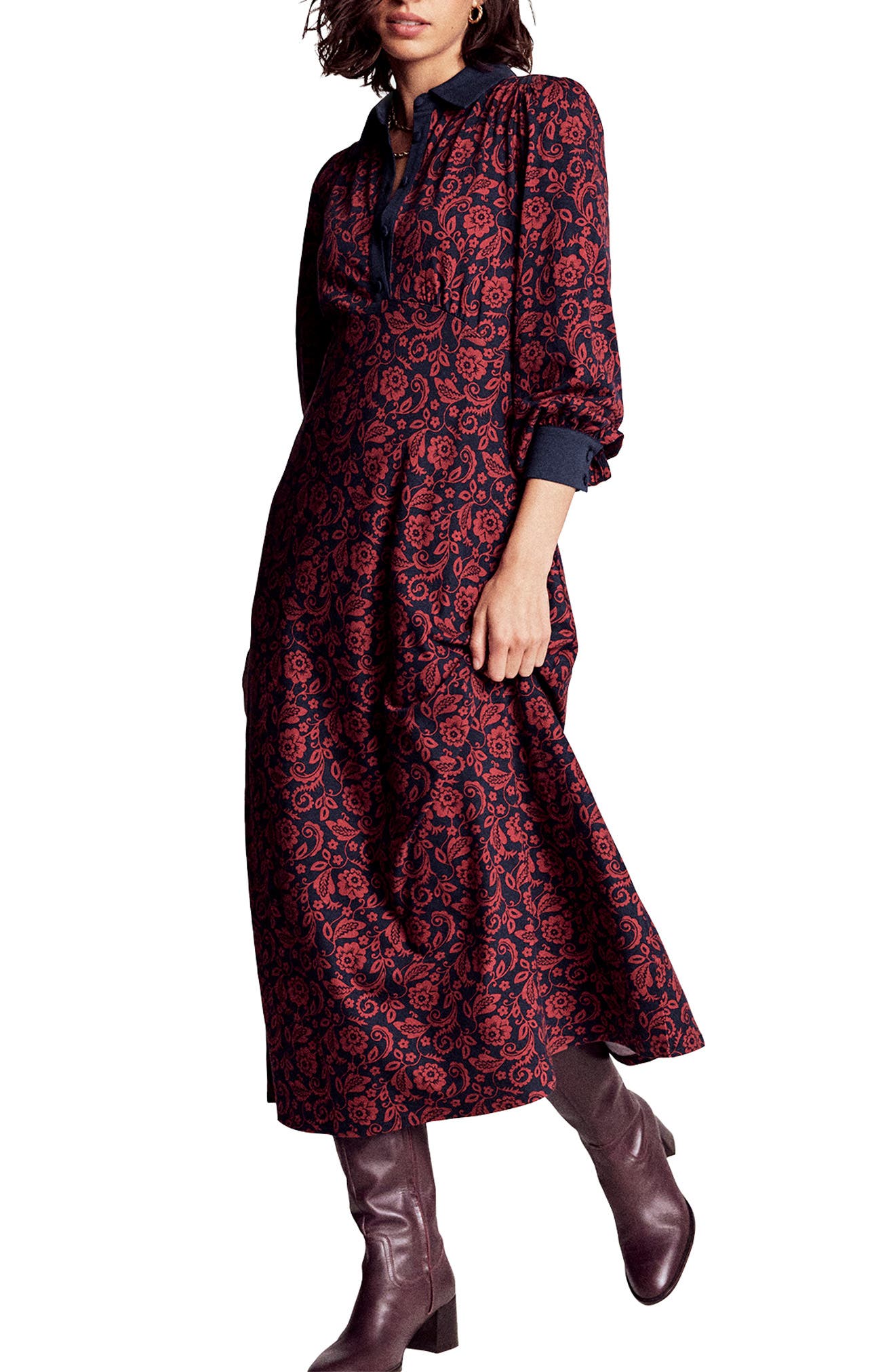Boden Floral Empire Waist Cotton & Modal Shirtdress
