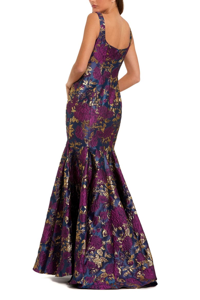 Women’s Sleeveless Floral Brocade Trumpet Gown, Alternate, color, Midnight Multi