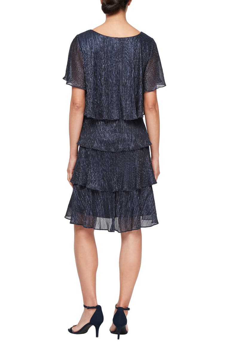 Tiered Shimmer Metallic Flutter Sleeve Dress, Alternate, color, NAVY