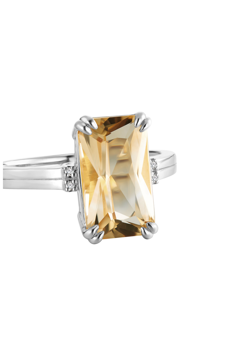 Citrine Diamond Ring | 4 natural diamonds - 1 citrine gemstone | 925 Sterling Silver | Ring | 7 | White Rhodium, Alternate, color, Citrine