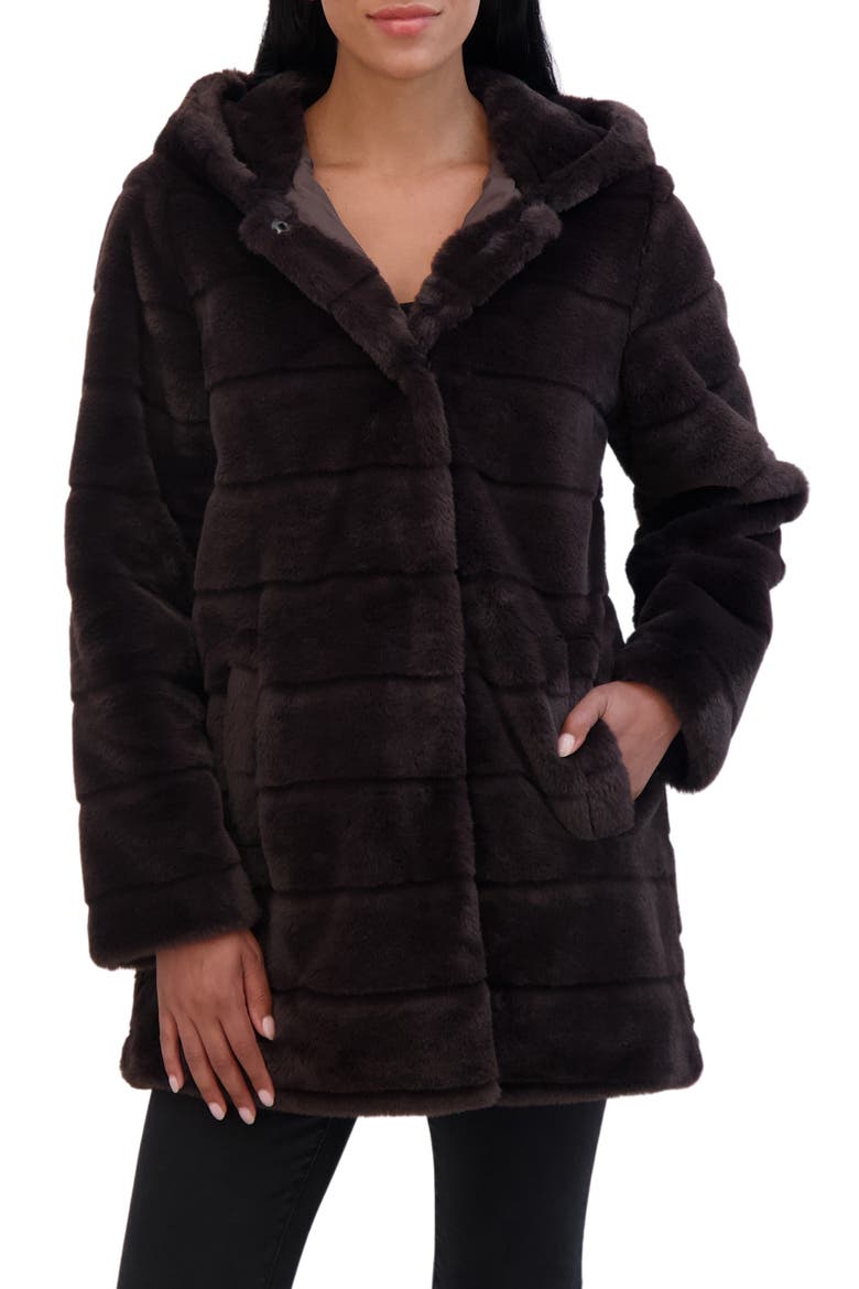 Hooded Faux Fur Jacket, Main, color, BROWN