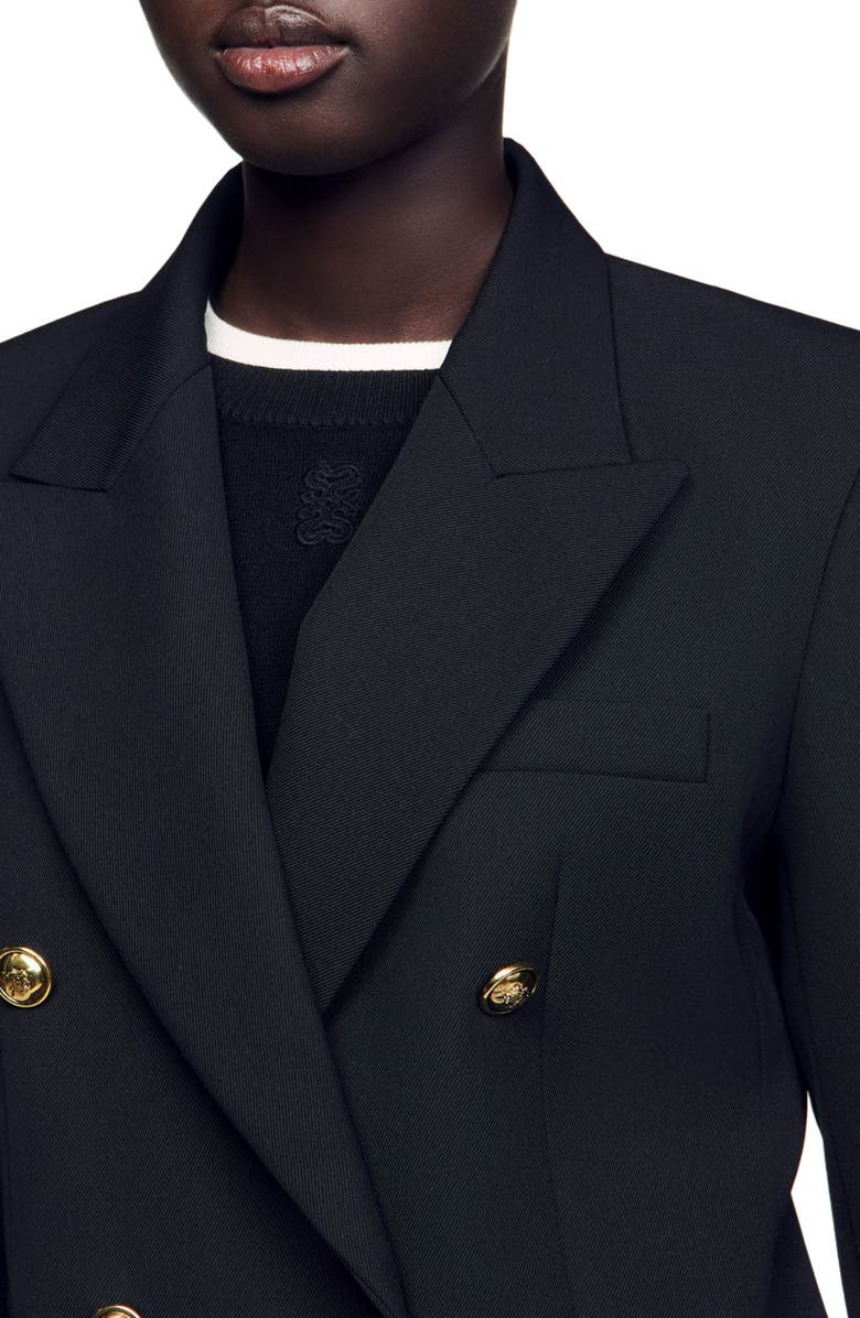 SANDRO Double-breasted suit jacket, Alternate, color, Black