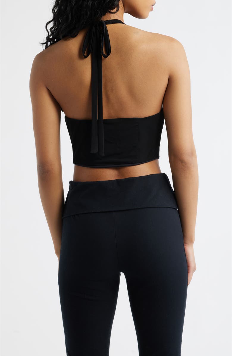 Bella Venice The Coco Plunge Neck Halter Crop Top, Alternate, color, Black