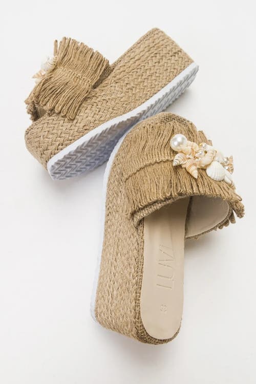 Prologue Shoes Dion Raffia Seashell Wedge Mules