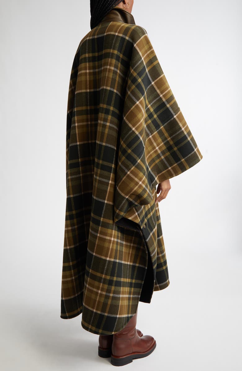 Chloé Check Double Face Wool & Leather Long Cape Coat, Alternate, color, 