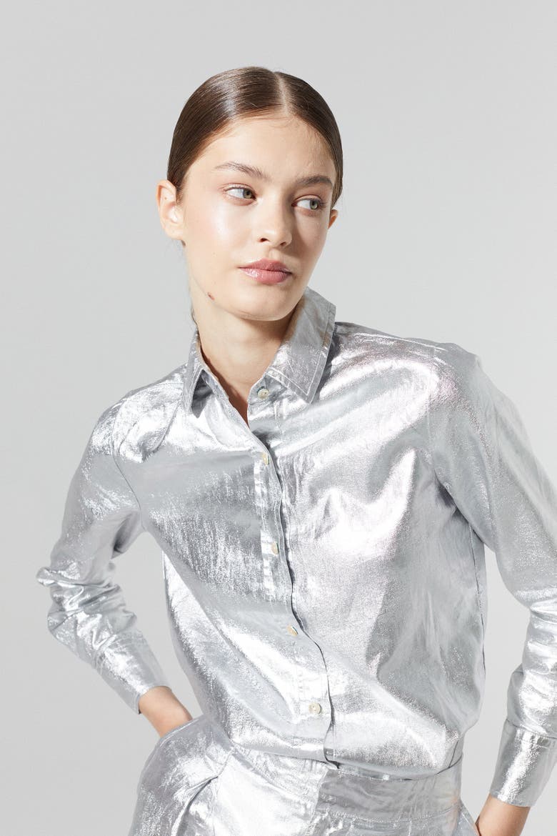San Marino Metallic Linen Top, Alternate, color, Metallic Silver