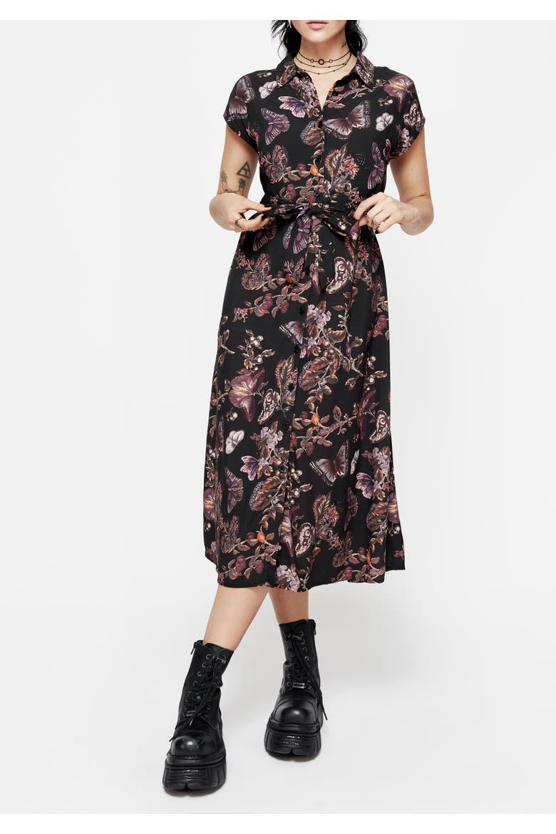 Eloise Floral Butterfly Print Midi Dress, Main, color, Purple