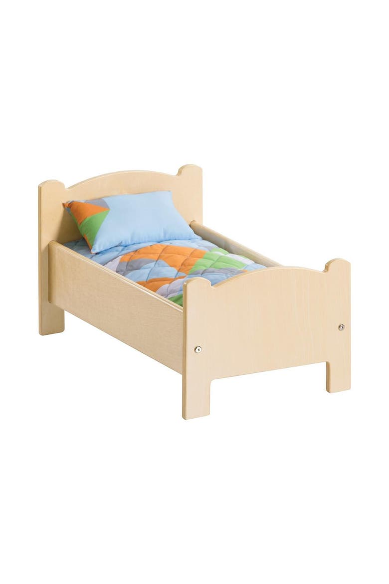 Wooden Doll Bed with Bedding, Main, color, Beige