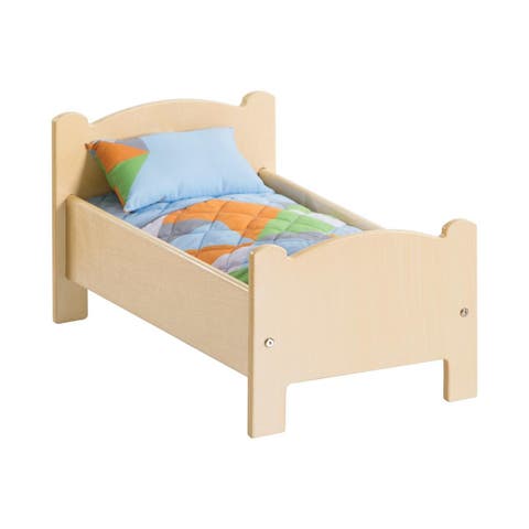Wooden Doll Bed with Bedding