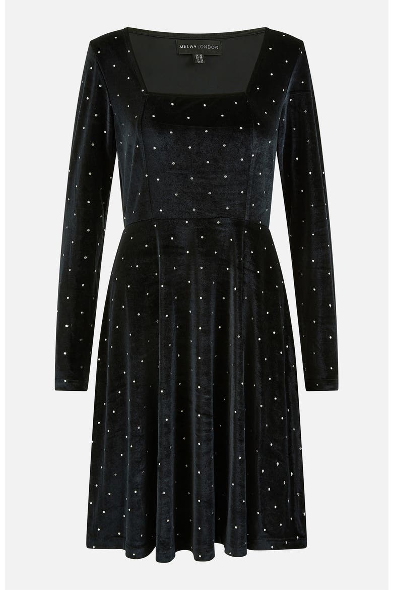 Diamante Long-Sleeve Skater Dress, Alternate, color, Black