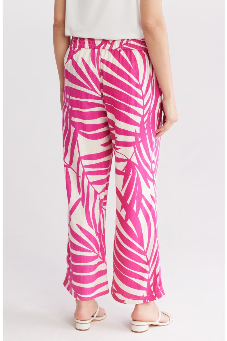 Palm Print Pull-On Pants, Alternate, color, PINK/ WHITE