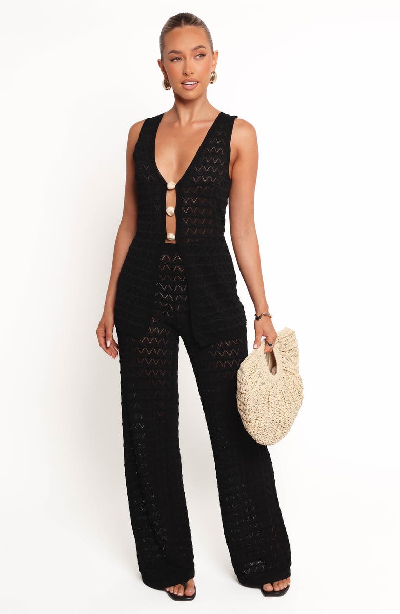 Petal & Pup Fiore Embellished Pointelle Sweater Vest, Alternate, color, Black