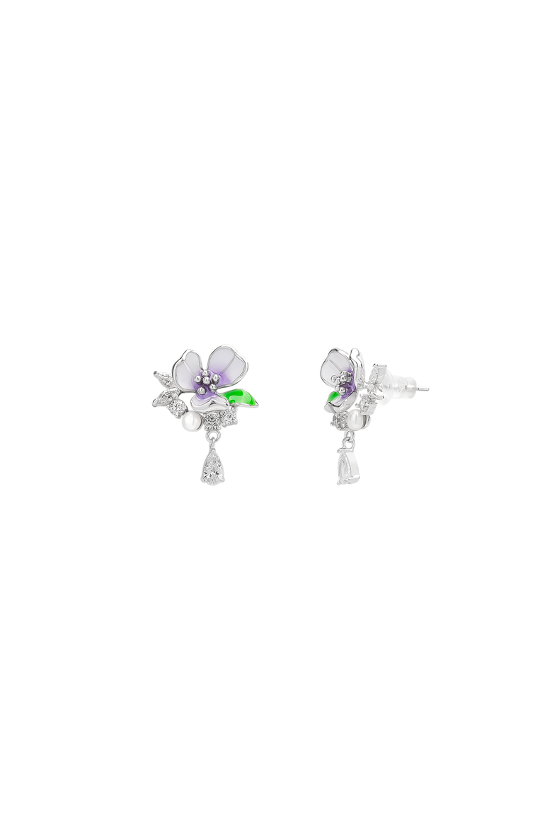 Pansy Violet Floral Earring in Sterling Silver, Main, color, Silver