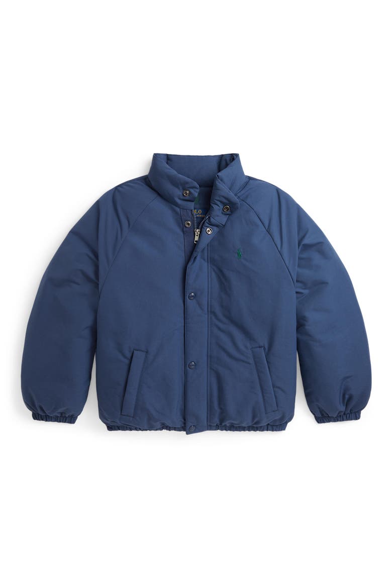 Kids' Recycled Polyester Down & Feather Fill Bomber Jacket, Main, color, RUSTIC NAVY