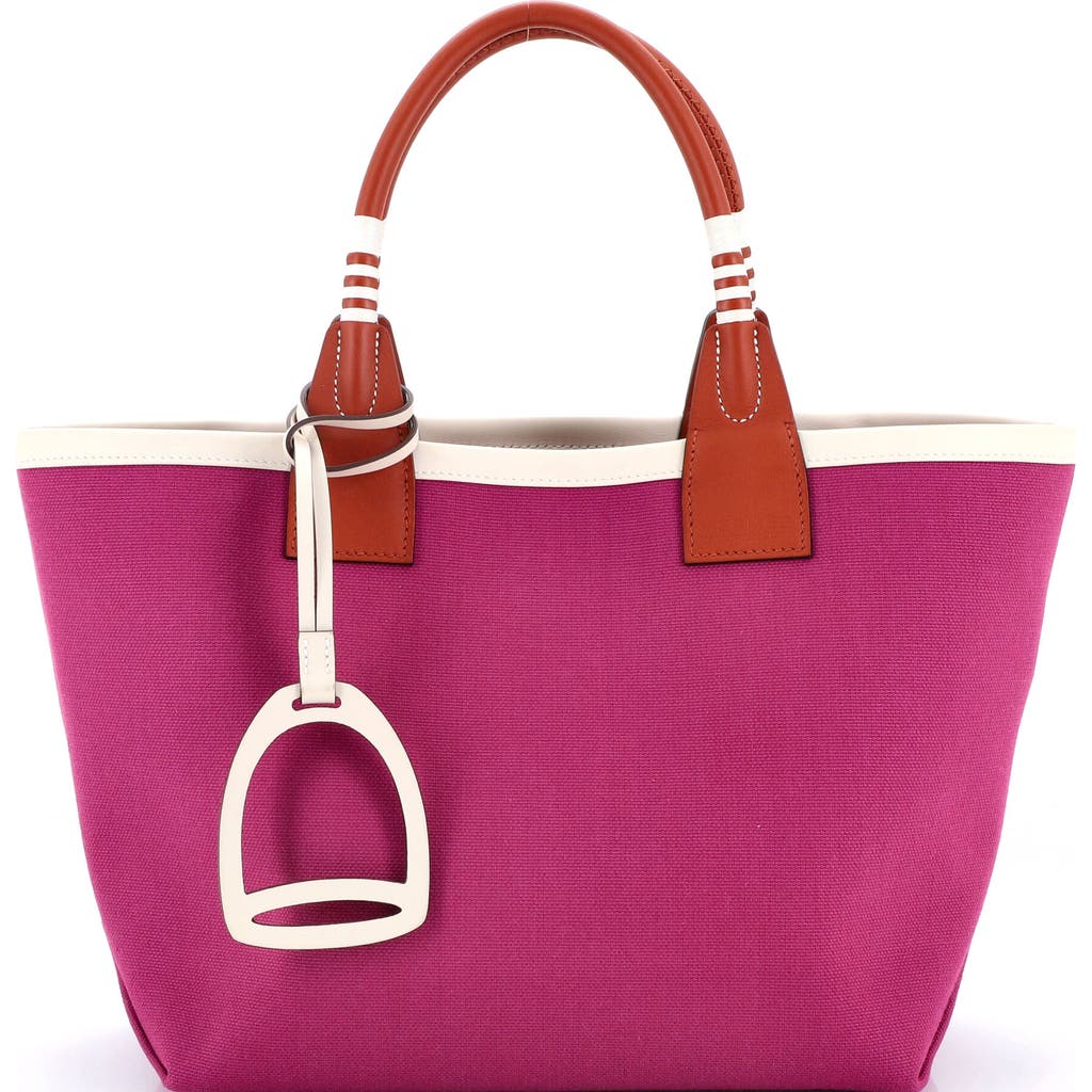 Pre-owned Hermes Hermes Sac Steeple Tote Toile With Leather 25 In Purple
