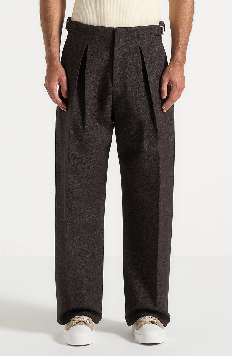 Manière De Voir Lior Box Pleat Hatched Wide Leg Trousers, Alternate, color, Brown