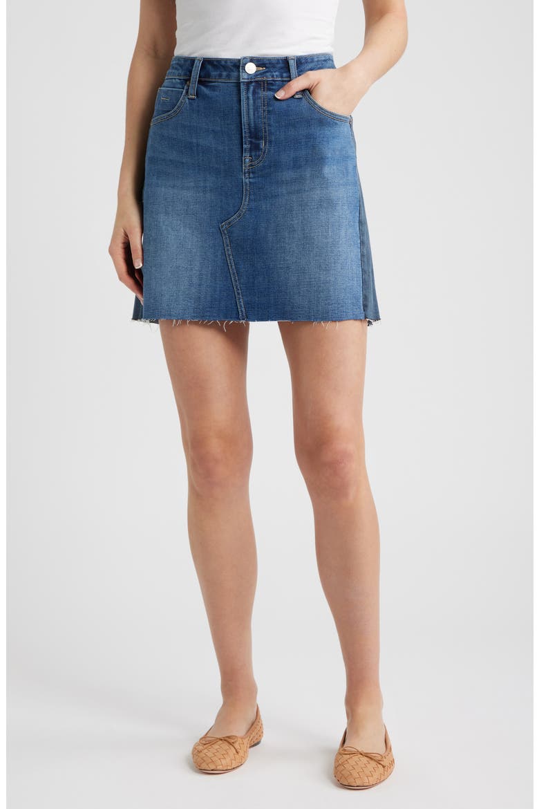 Colorblock Denim Miniskirt, Main, color, DARK VINTAGE WASH