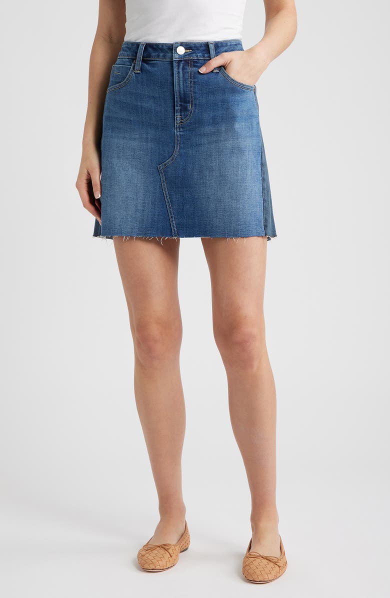 CITY BLUES Colorblock Denim Miniskirt, Main, color, Dark Vintage Wash