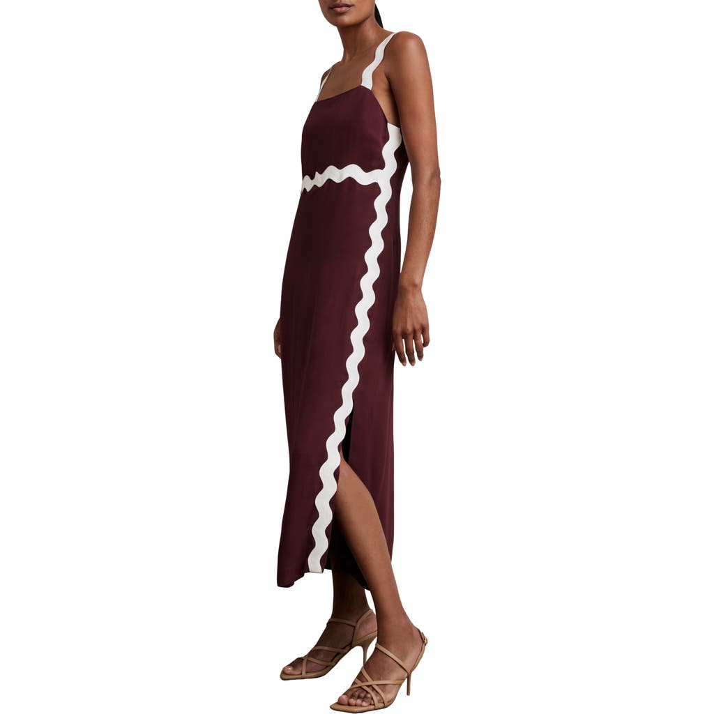 Reiss Burgundy Wave-trim Crepe Midi Dress In Burgundy