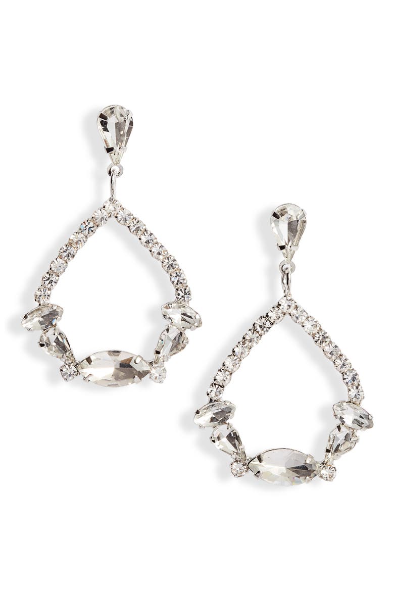 Fancy Crystal Teardrop Earrings, Main, color, CRYSTAL/ SILVER