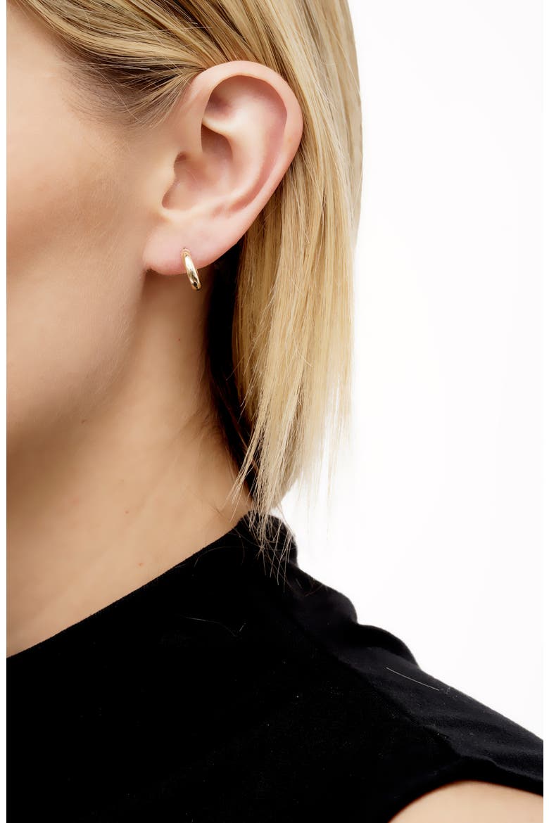 14K Gold Beveled Edge Huggie Hoop Earrings, Alternate, color, YELLOW