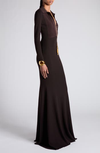 Cutout Sable Jersey Gown with Train