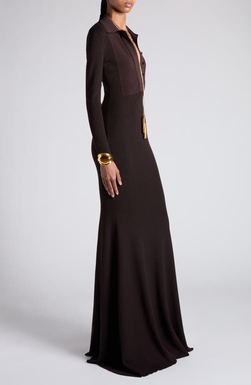 Tom Ford Long Sleeve Knit Body-con Gown In Kb922 Dark Brown