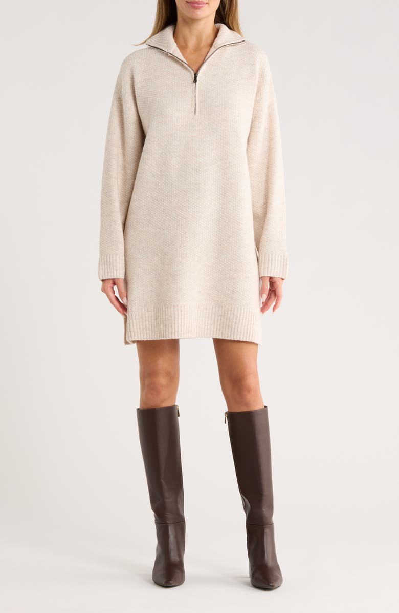 STITCHDROP Lincoln Square Half Zip Sweater Dress, Main, color, Marzipan