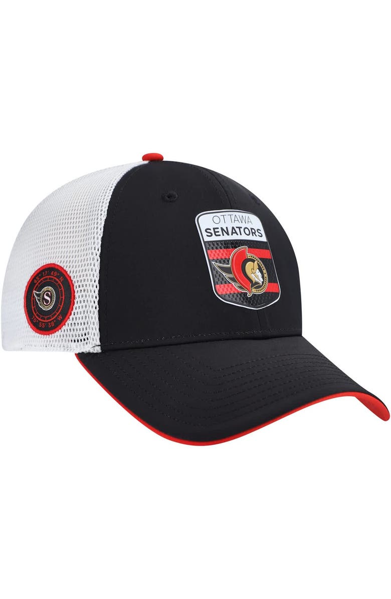 FANATICS Men's Fanatics Black/White Ottawa Senators Authentic Pro Draft Podium Trucker Adjustable Hat, Main, color, 