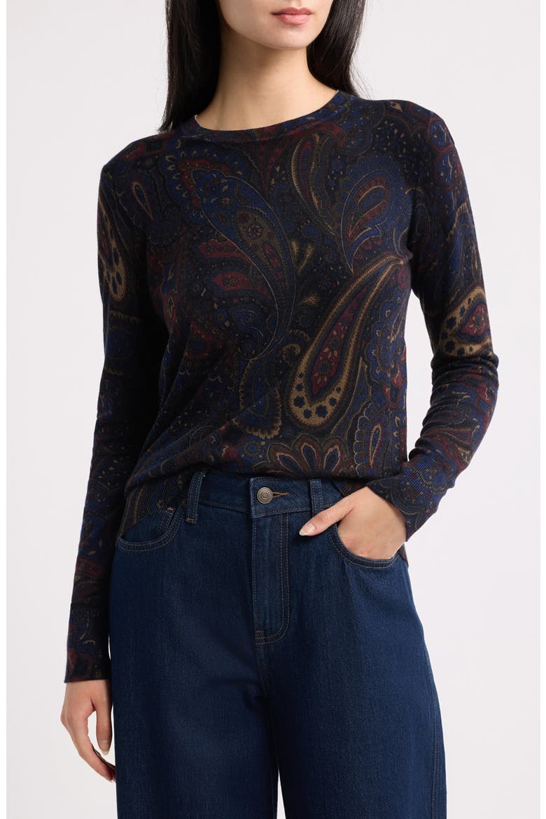 Paisley Cotton & Modal Blend Sweater, Main, color, NAVY BLUE/ MULTI