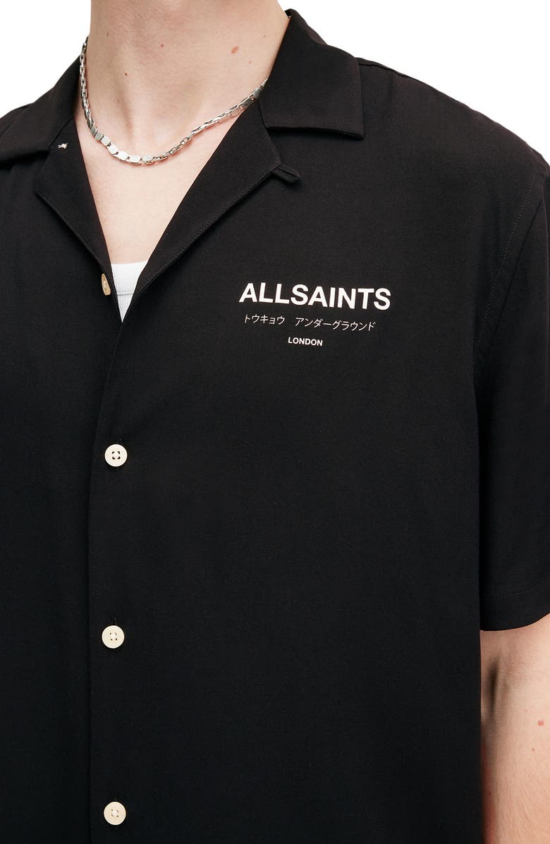 AllSaints Underground Logo Graphic Camp Shirt, Alternate, color, 