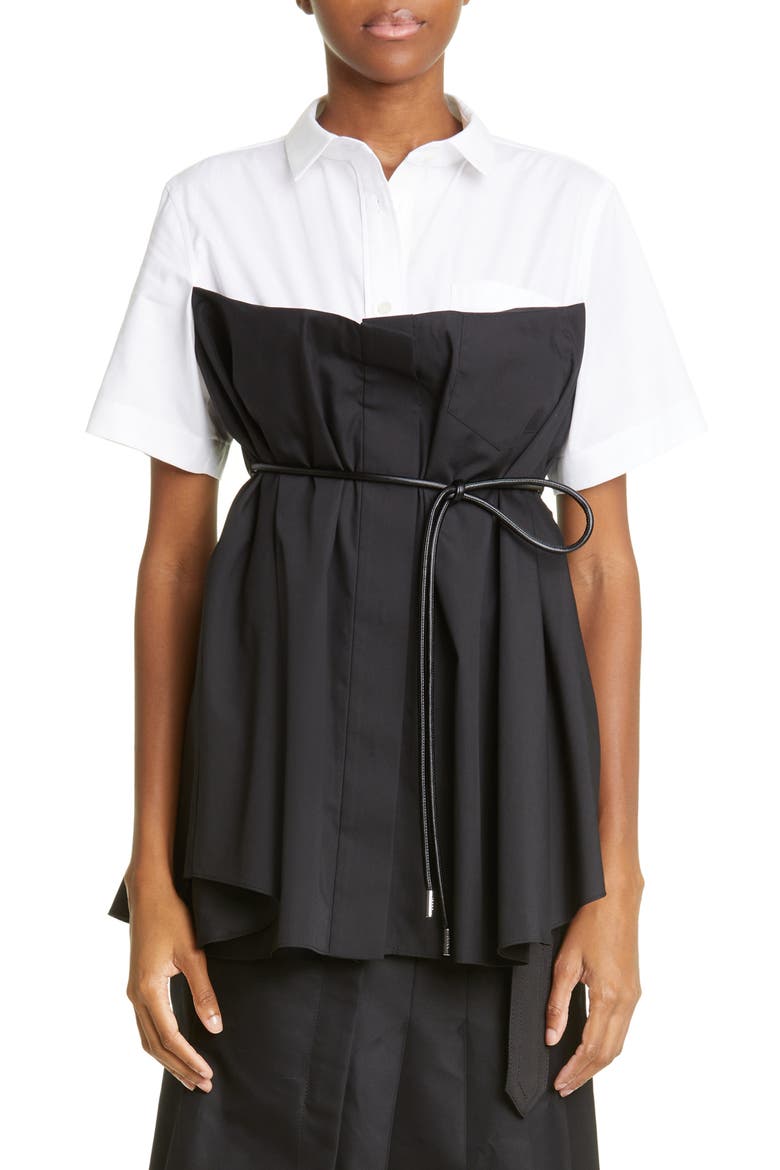 Colorblock Cotton Poplin Button-Up Shirt, Main, color, OFF WHITE/ BLACK