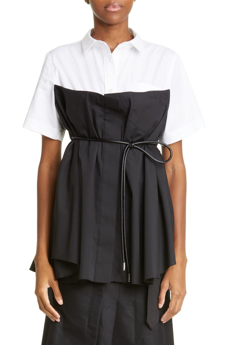 Sacai Colorblock Cotton Poplin Button-Up Shirt, Main, color,