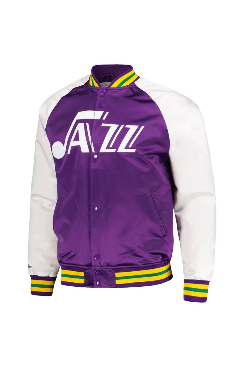 Men's Mitchell & Ness Purple Utah Jazz Double Clutch Satin Raglan Full-Snap Jacket, Alternate, color, Purple