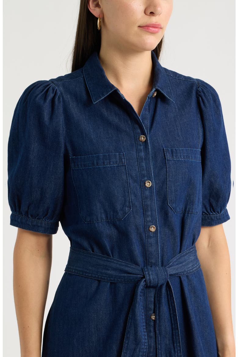 Belted Cotton Chambray Midi Dress, Alternate, color, DARK WASH