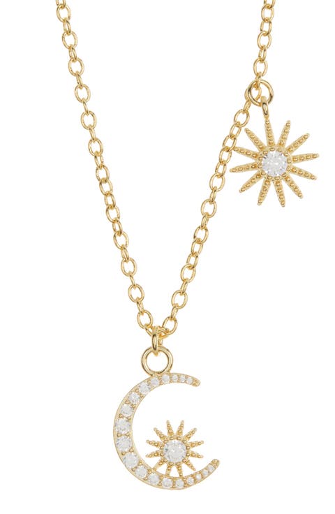 Moon & Star Cubic Zirconia Charm Necklace