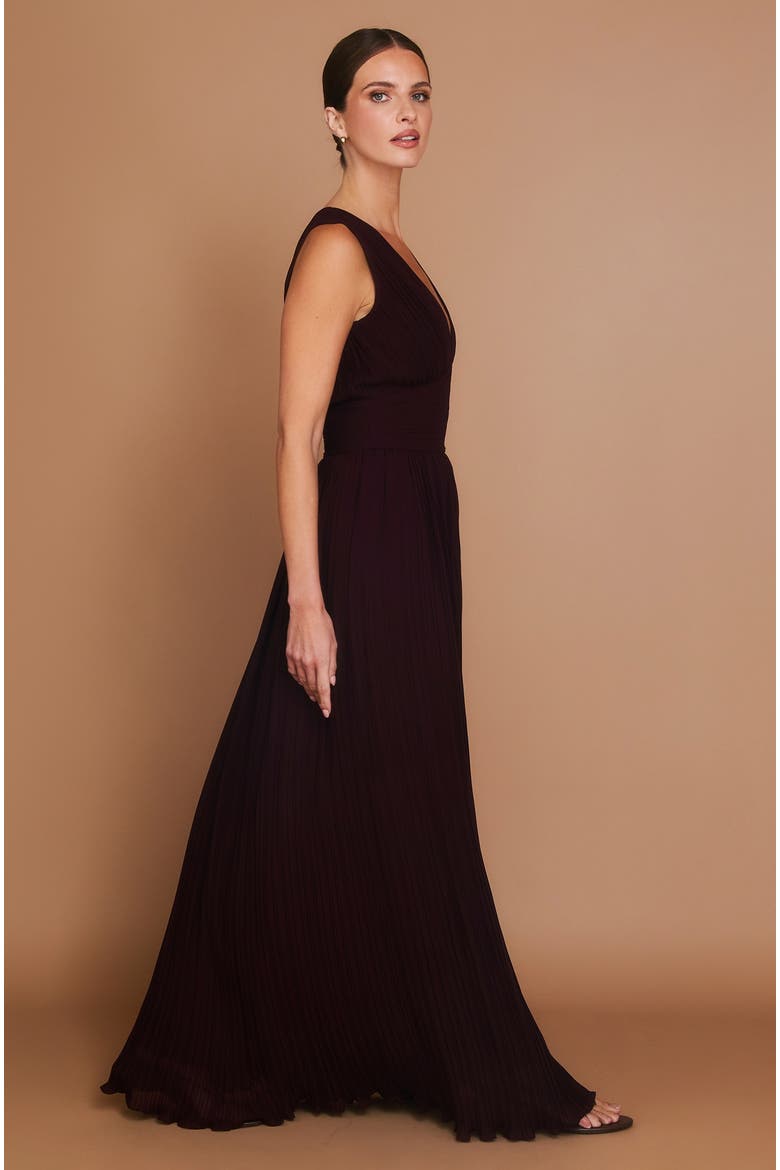 Pleated Plunge Maxi Dress, Alternate, color, Wine