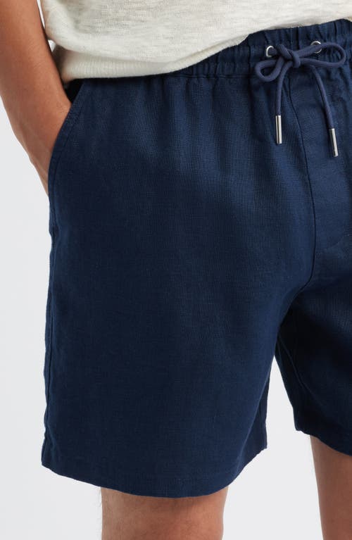 Nn07 Gregor Drawstring Linen Shorts 6.25 Navy Blue In Blue