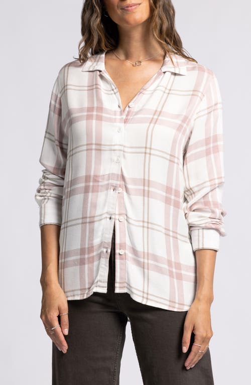 Thread & Supply Rumi Plaid Flannel Button-Up Shirt in Washed Mauve Tan Plaid 