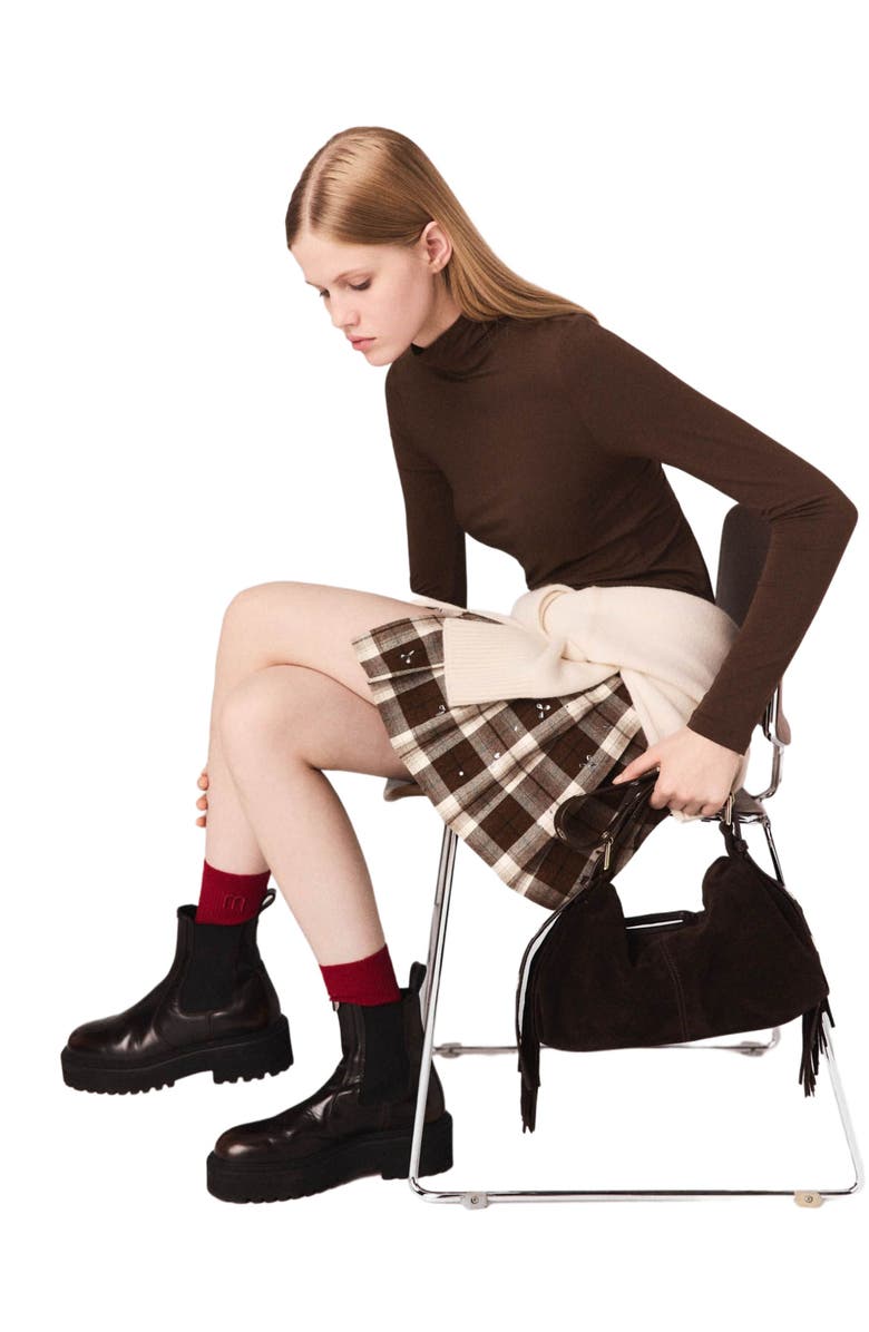 maje Roll neck T-shirt, Alternate, color, Dark Brown