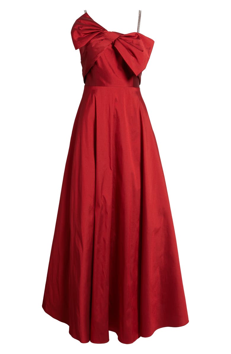 Eliza J Rhinestone Strap Bow Bodice Gown, Alternate, color, Red