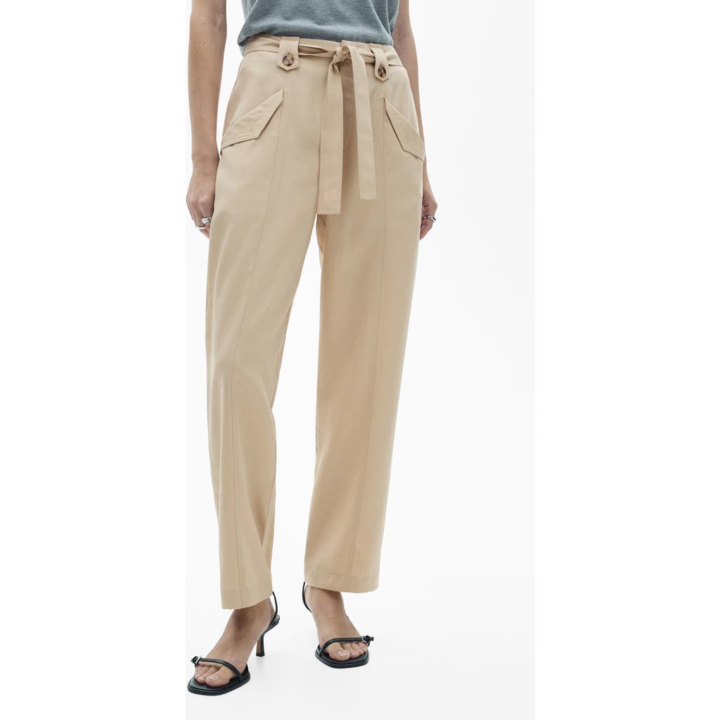 Shop Mango Belted Pants In Beige