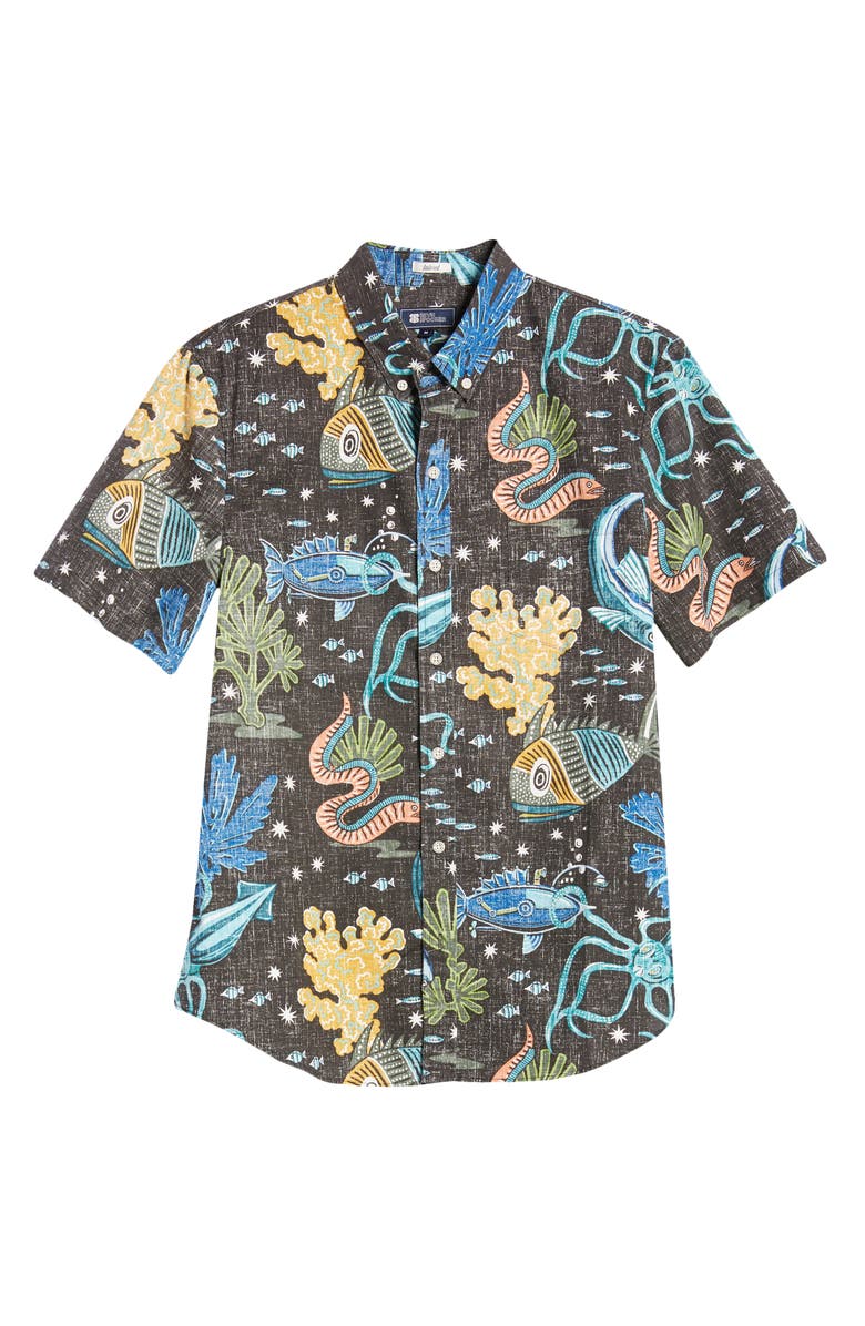 Reyn Spooner Deep Sea Jive Print Short Sleeve Button-Down Shirt, Alternate, color, 