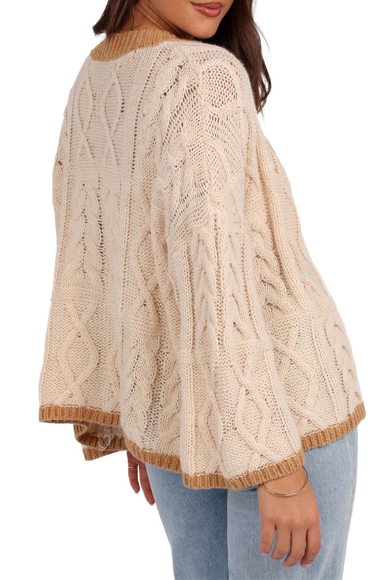 Zina Cable Contrast Trapeze Cardigan, Alternate, color, TAN
